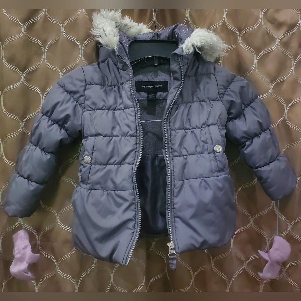 Weathertamer Puffer Jacket Girls Hood Grey Size 3T